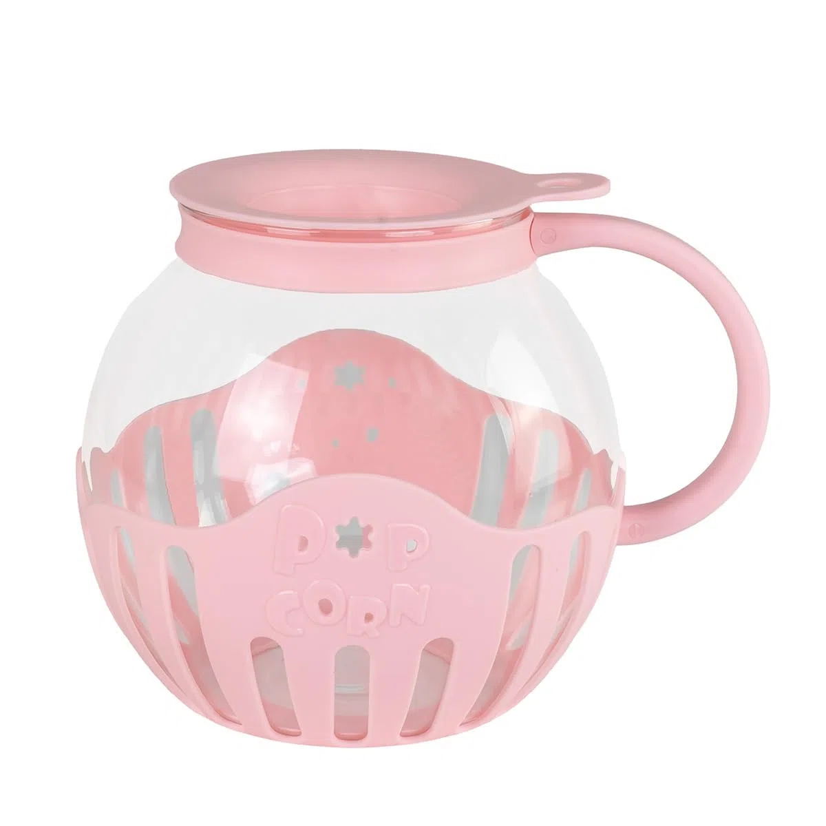JOCCA - Machine à pop-corn en verre pour micro-ondes 2,2 l avec grille en silicone, passe au lave-vaisselle, couleur rose