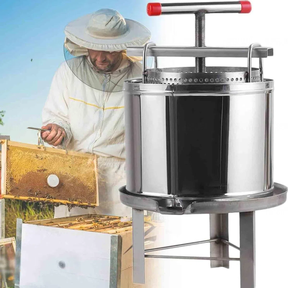 extracteur de Cire d'abeille pressoir INOX Miel pressoir Fruits INOX matériel extracteur Presse à Miel en nid d'abeille pour Restaurant Cuisine hôtel