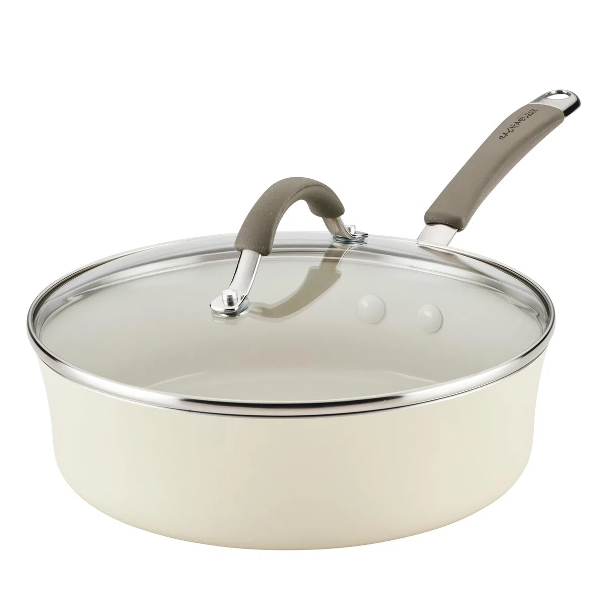 Rachael Ray Cucina Sauteuse antiadhésive en céramique avec couvercle, 3 litres, passe au lave-vaisselle, amande